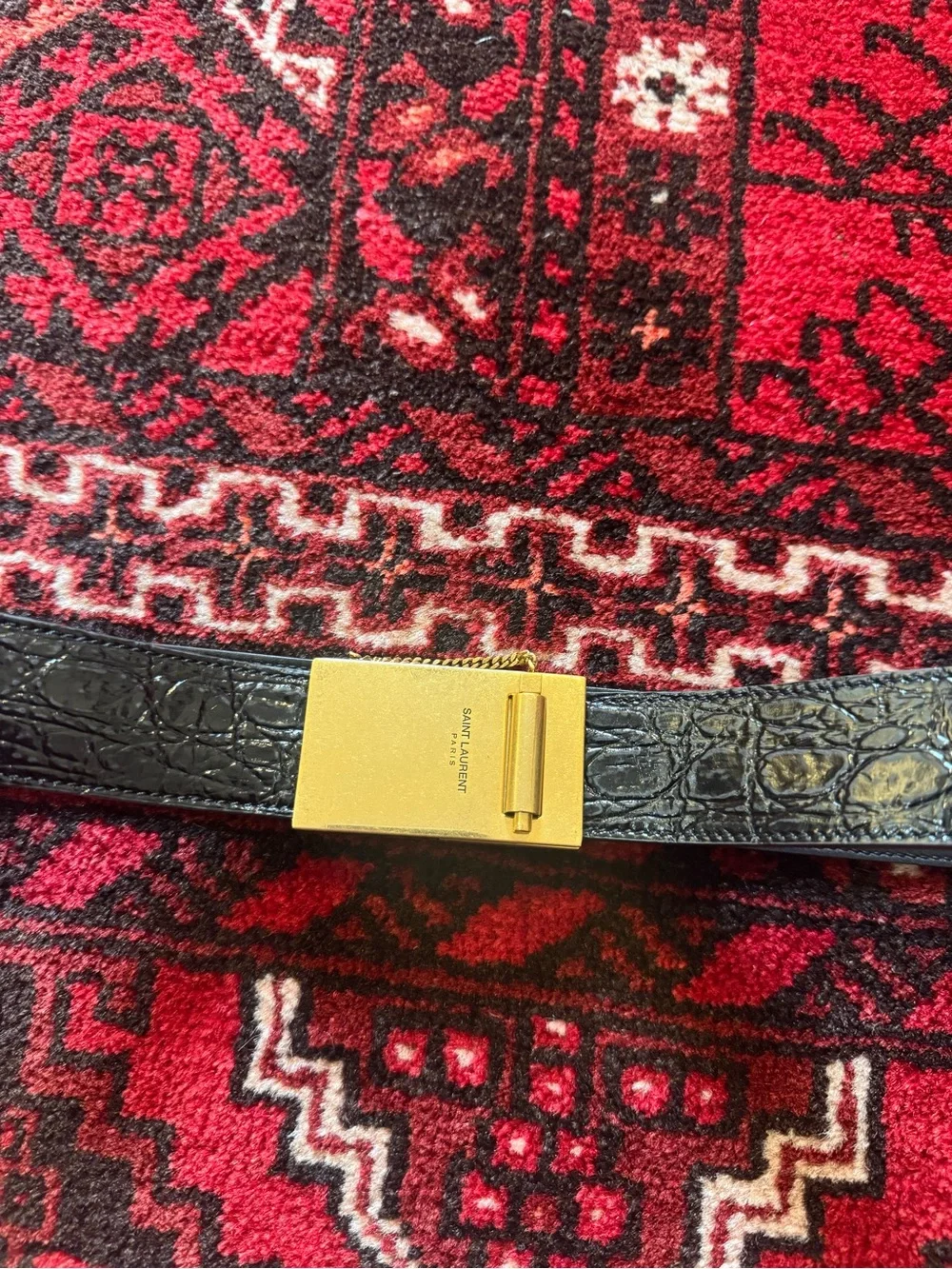 Saint Laurent Black Leather Belt with Gold YSL Buckle